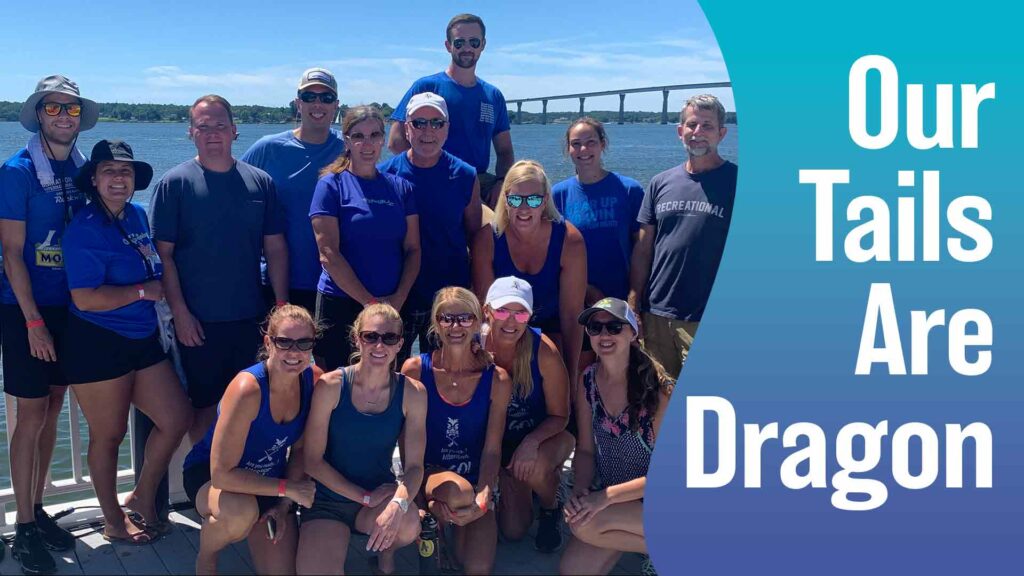 dragon boat team in blue shirts